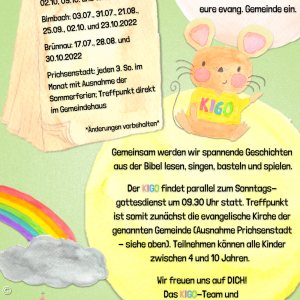 Kindergottesdienst Prichsenstadt Sommer und Herbst 2022