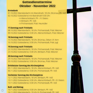 Gottesdienste Oktober bis November