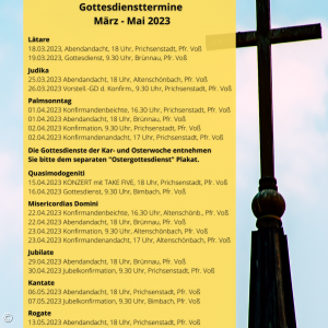 Gottesdienste Prichsenstadt-Bimbach März bis Mai