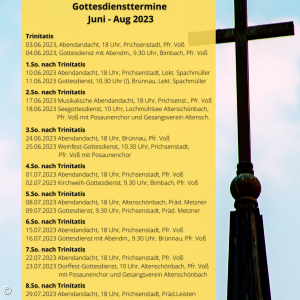 Gottesdienste Prichsenstadt-Bimbach Juni bis August