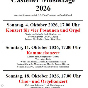 40 Jahre Casteller Musiktage im Oktober 2026